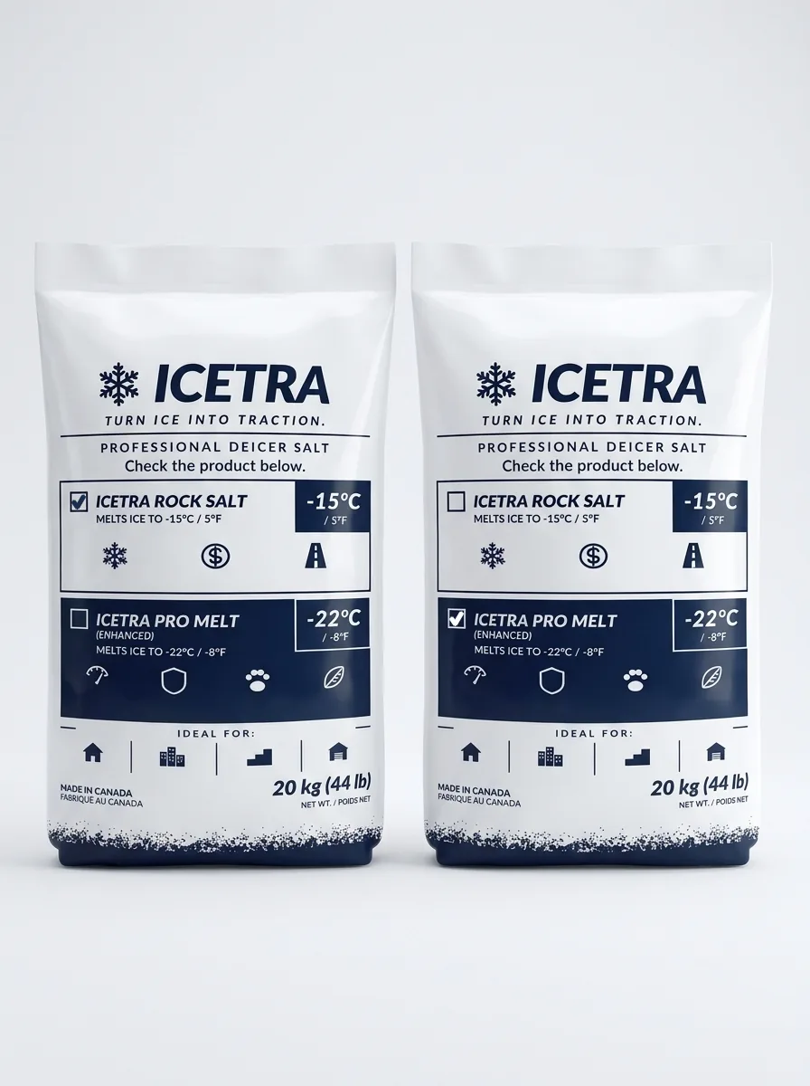 Two 20 kg ICETRA bags side by side on a plain studio background